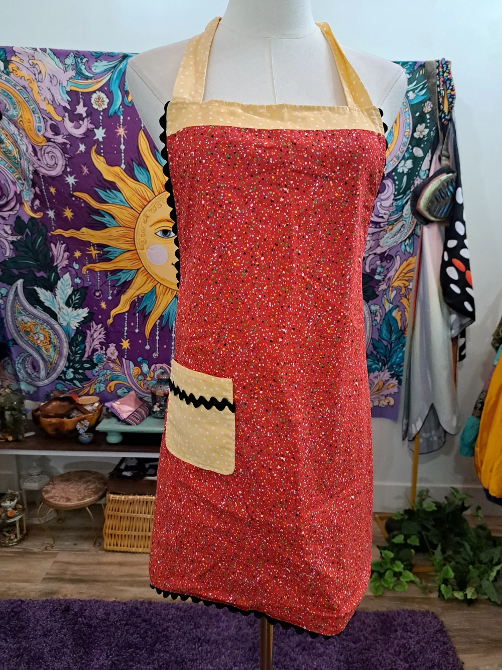 Confetti Kitchen Apron | Red Speckled Polka Dot Retro Handmade Full Apron
